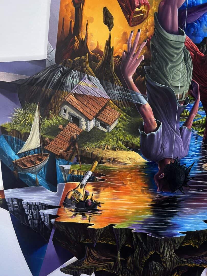 titolo: l'appeso olio e spray su legno sagomato 100 m x 1.87 data 2024