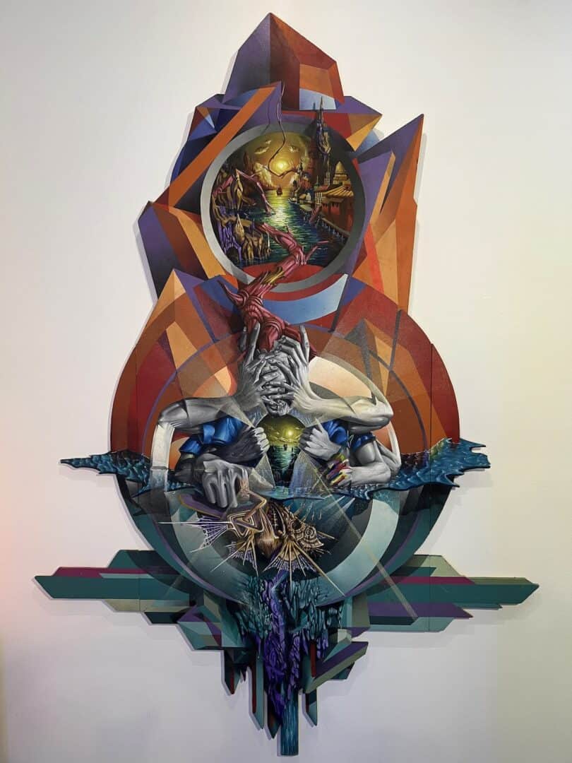 titolo: lotto il mare 1.40 m x 2.00 olio e spray su legno sagomato data 2015