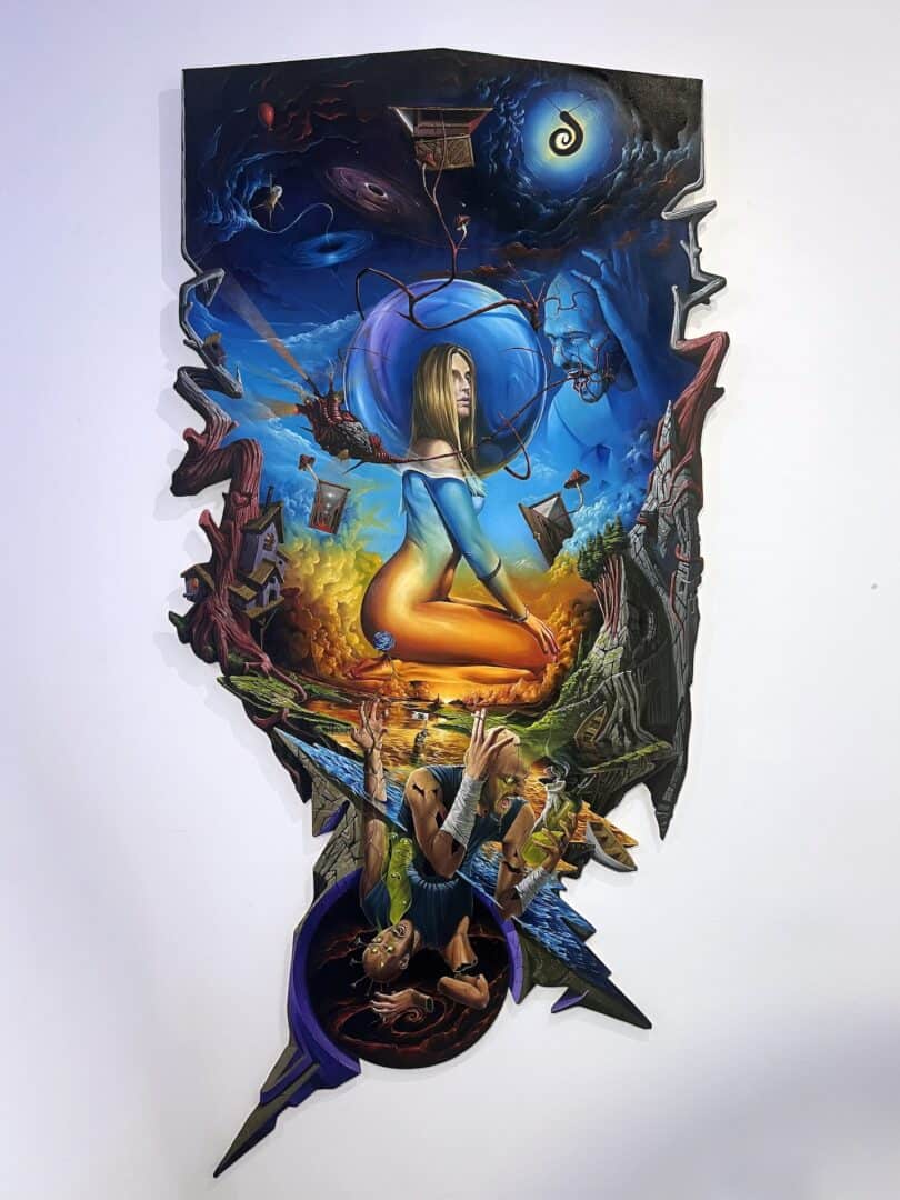 titolo: sempre lo stesso film 2.18 m x 1.2 olio e spray su legno sagomato data 2023