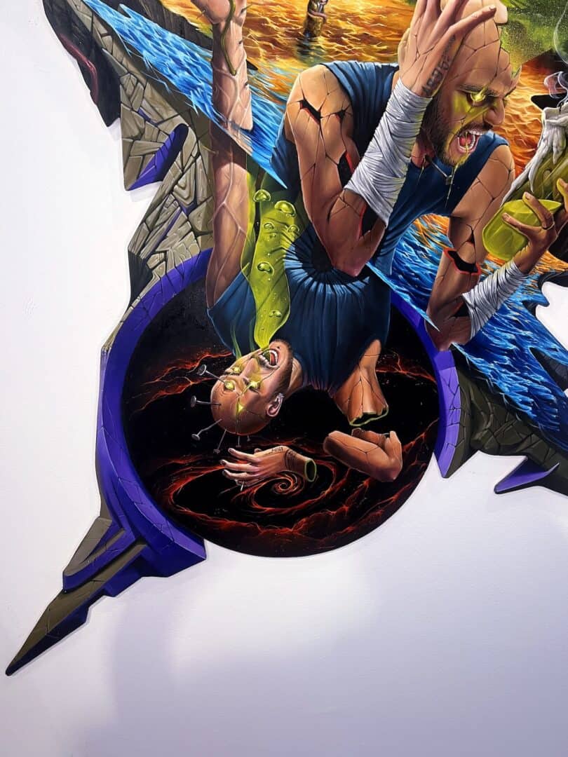 titolo: sempre lo stesso film 2.18 m x 1.2 olio e spray su legno sagomato data 2023