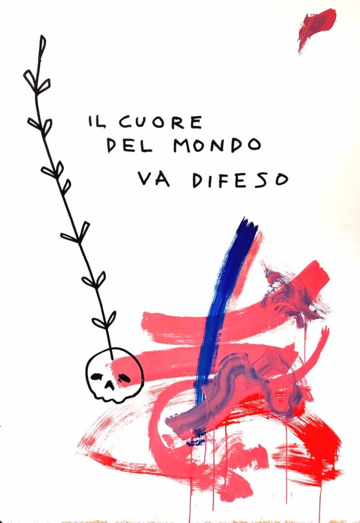 “vivo perchè:” acrilico e marker su tavola, 215x160, 2024